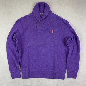 Ralph Lauren Polo Mens Sweater Medium Purple Shawl Neck Pullover Preppy Casual